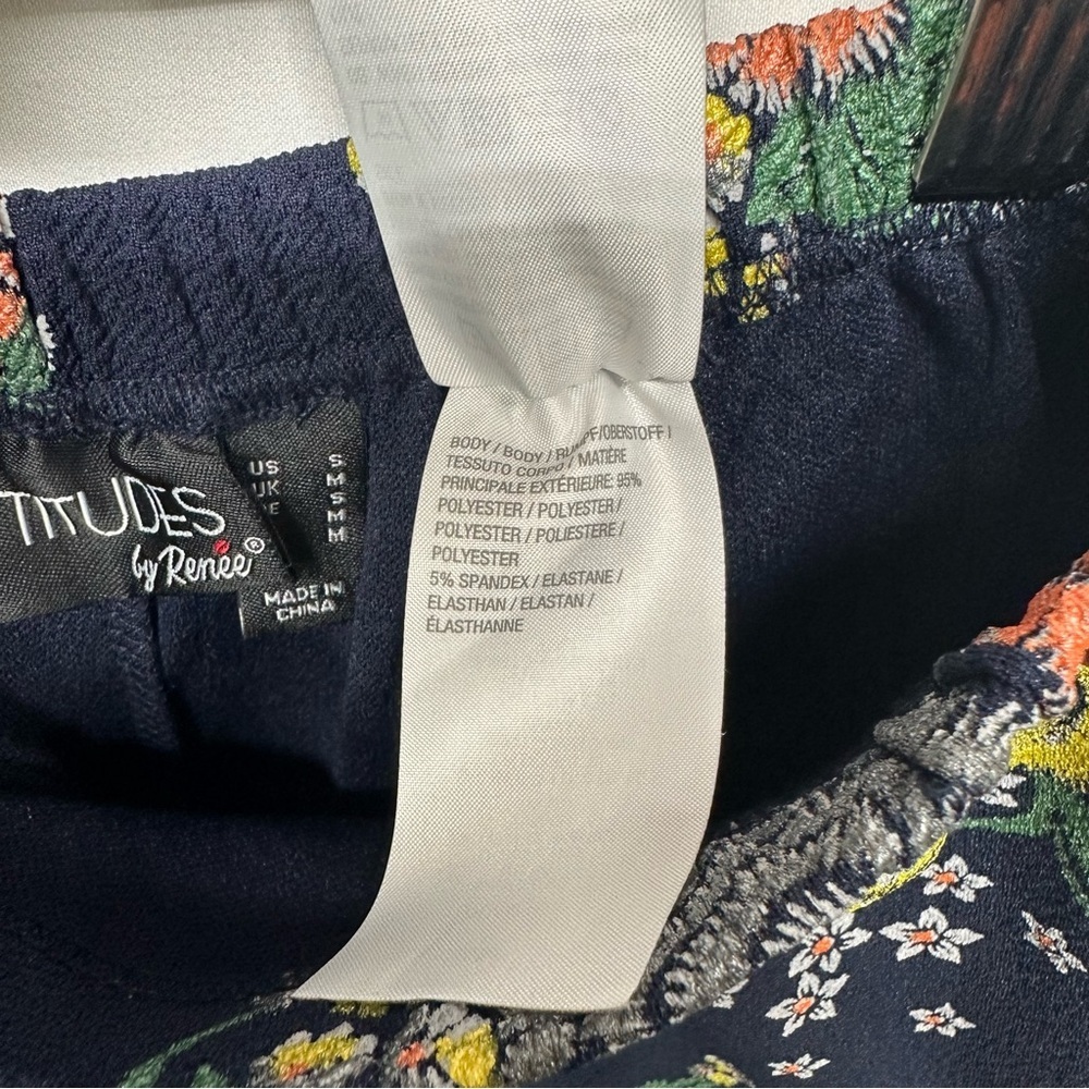 Attitudes by Renee Floral Stretch Knit Pull On Pants Small Navy - Picture 4 of 8